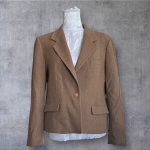 Vintage Evan Picone 100% Wool Tan Blazer Womens Sz 12 Single Breasted Academia